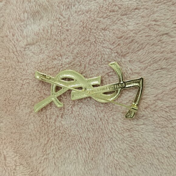 Yves Saint Laurent Gold Ysl Badge Brooch - Picture 3 of 6